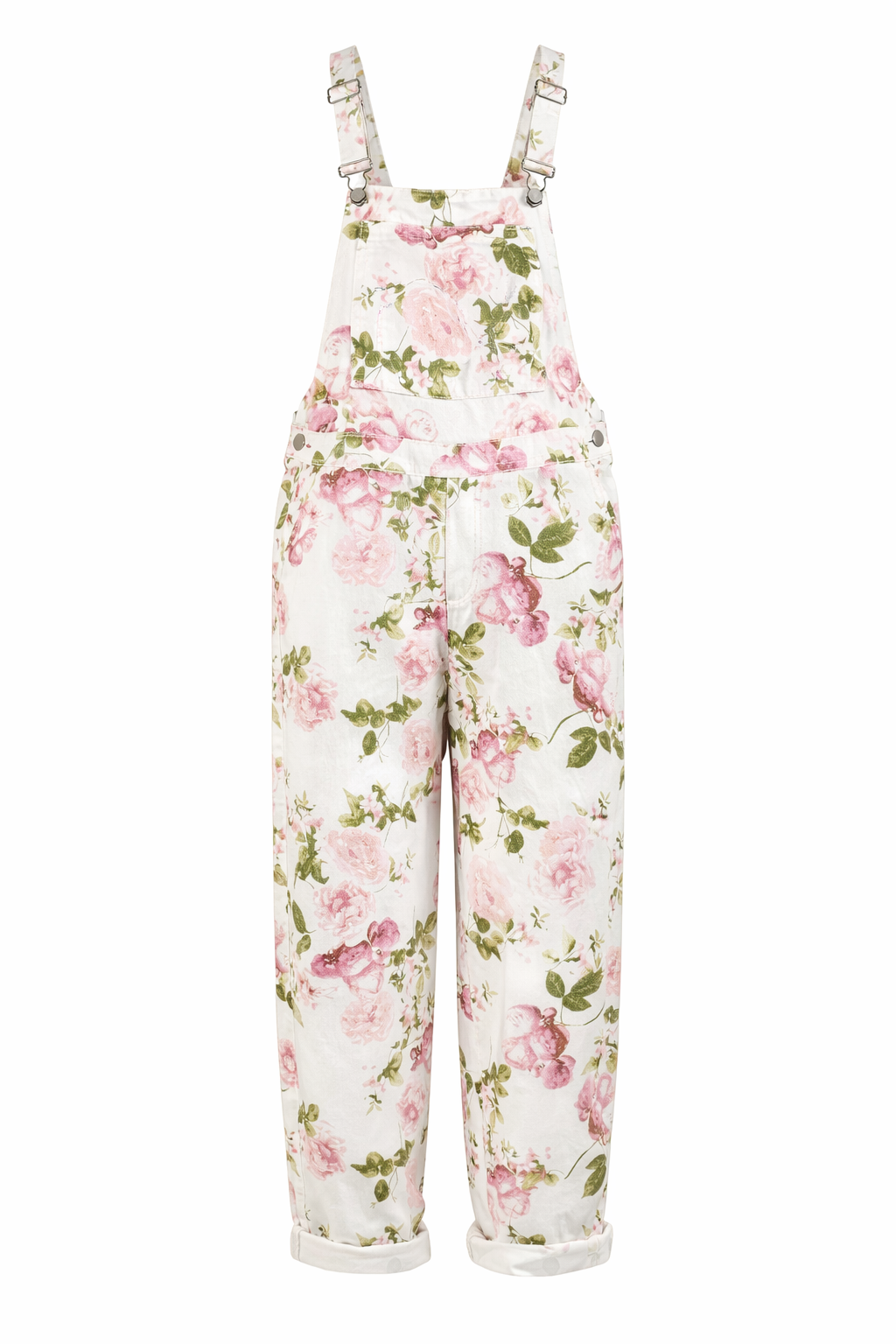 2B260F9C-3A1A-43D4-8785-DCC195EBBD2E FL Pink Floral Denim Baggy Overalls - Image 1