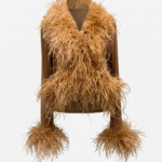 Signature Ostrich Feather Cardigan Gold