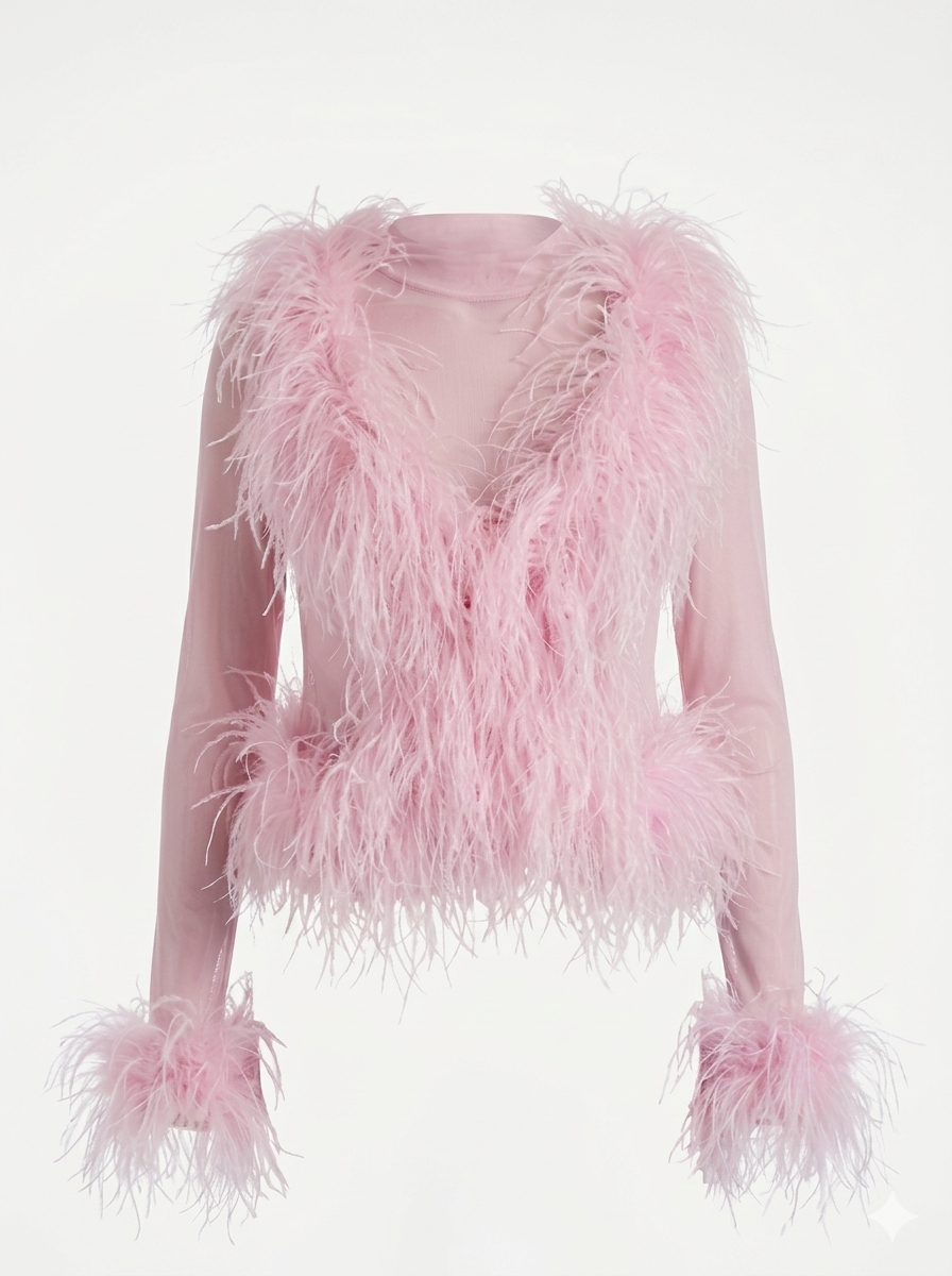 IMG_2009 2 SL Baby Pink Feather Sheer Cardigan Limited - Image 1