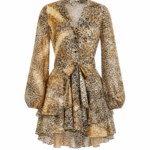 Boho Leopard Mini Dress with Belt – Gold Brown