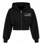 I Love Being Dramatic Cropped Zip Hoodie – Black