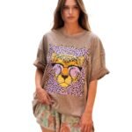 Jaguar Pop Rock-Washed Oversized T-Shirt – Mocha