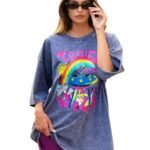 Travel Around The World Rock-Washed Oversized T-Shirt – Blue