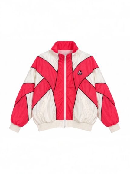 REAL VINTAGE 80s–90s track jacket in neon fluo pink and ivory — front view