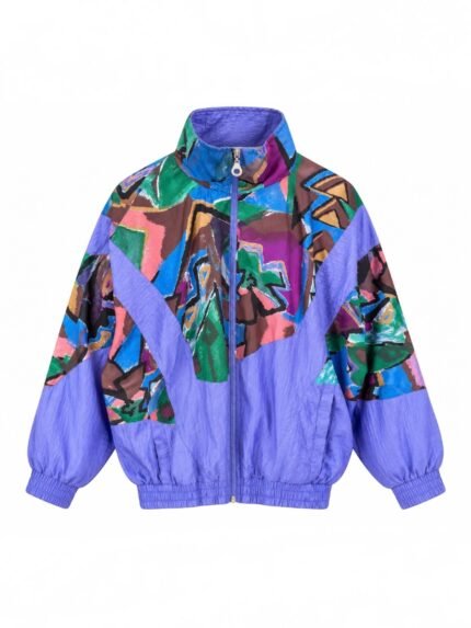 REAL VINTAGE 80s–90s Abstract Track Jacket – Purple Multi, μπροστινή όψη