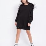 Feather Muse Sweatshirt Dress – Black